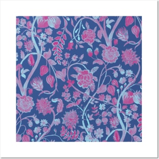 Chinese Baby Pink with Blue Floral Pattern - Hong Kong Summer Flowers Posters and Art